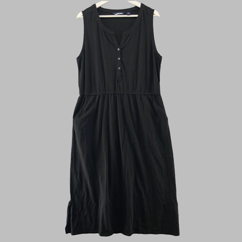 Lands' End Ponte Knit Pockets Maxi Dress Womens Large 14-16 Beach Stretch Black
